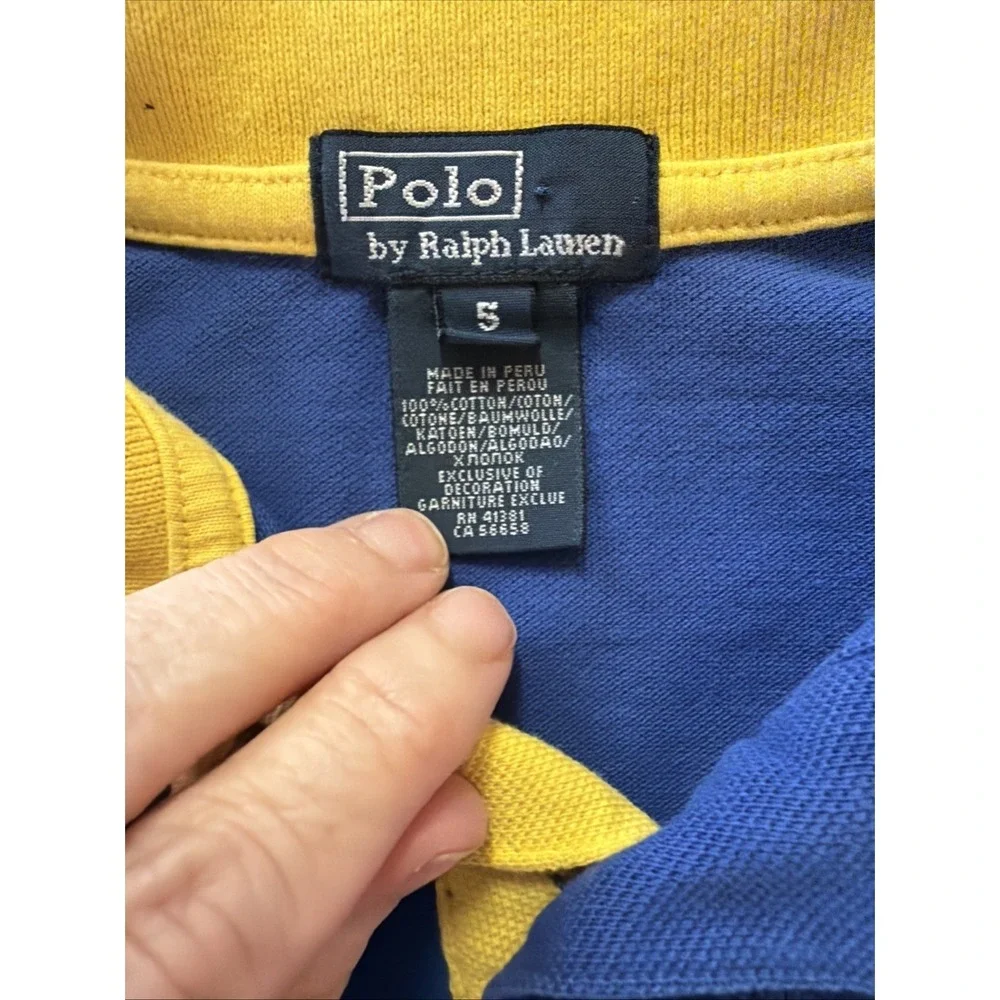 Ralph Lauren Polo Big Polo Shirt Blue Yellow Sz 5 Boys Preppy Spring 3 On Sleeve